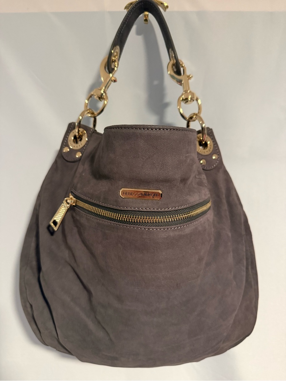 Rebecca Minkoff Gray Nubuck Leather Hobo Crossbody Bag